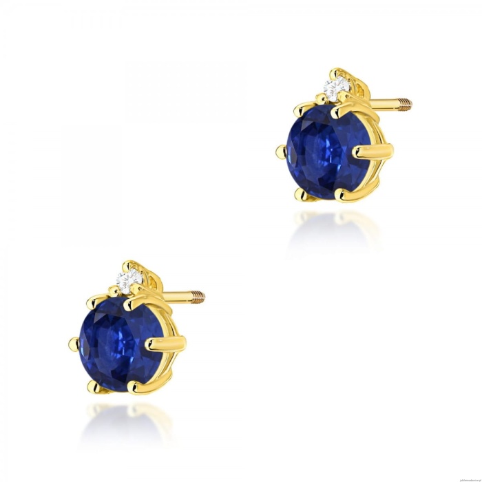 Kolczyki K0076 Szafir 2 x 0,50ct żółte złoto sztyft zakręcany