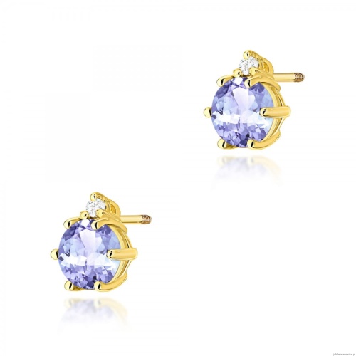 Kolczyki K0076 Tanzanit 2 x 0,50ct żółte złoto sztyft zakręcany