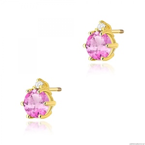 Kolczyki K0076 Różowy Topaz 2 x 0,60ct żółte złoto sztyft zakręcany