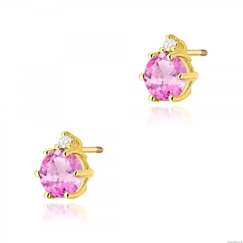 Kolczyki K0076 Różowy Topaz 2 x 0,60ct żółte złoto sztyft zakręcany