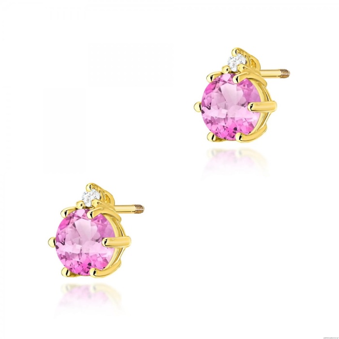 Kolczyki K0076 Różowy Topaz 2 x 0,60ct żółte złoto sztyft zakręcany