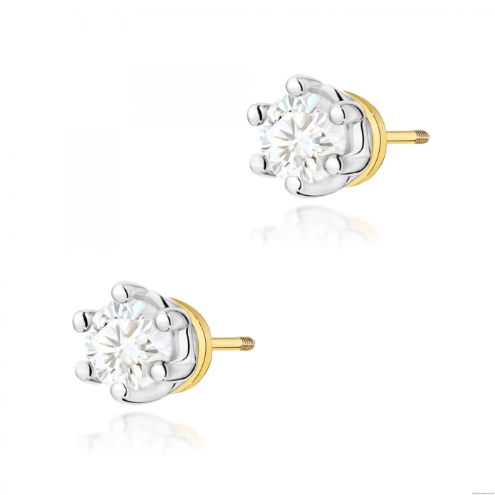 Kolczyki K0068 Diament Laboratoryjny 2 x 0,15ct żółte złoto sztyft zakręcany