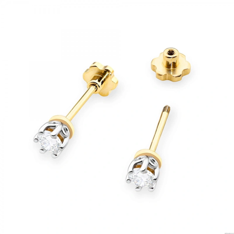 Kolczyki K0068 Diament Laboratoryjny 2 x 0,15ct żółte złoto sztyft zakręcany