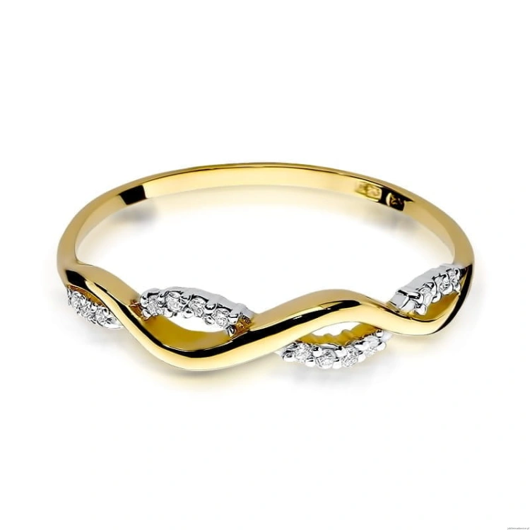 Pierścionek W0096 z diamentami Żółte złoto 375