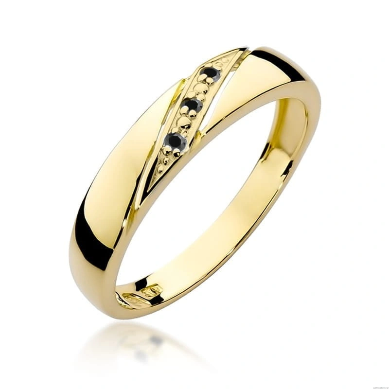Pierścionek W0118 z czarnymi diamentami Żółte złoto 375