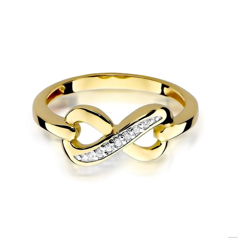 Pierścionek W0285 z diamentami Żółte złoto 375
