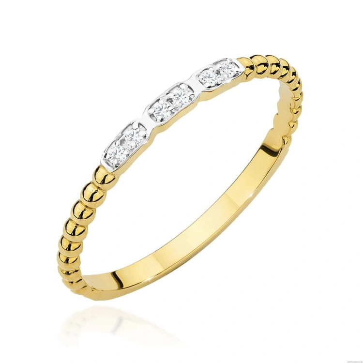 Pierścionek W0479 z diamentami Żółte złoto 375