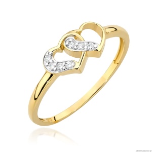 Pierścionek W0500 z diamentami Żółte złoto 375