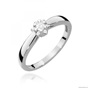 Pierścionek W0061 Diament 0,10ct Białe złoto 375