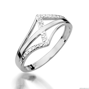Pierścionek W0114 z diamentami Białe złoto 375