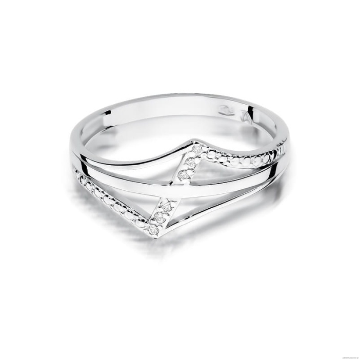 Pierścionek W0114 z diamentami Białe złoto 375