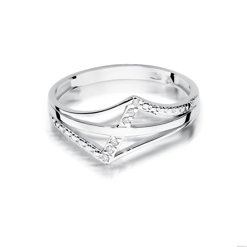 Pierścionek W0114 z diamentami Białe złoto 375