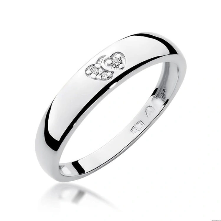 Pierścionek W0189 z diamentami Białe złoto 375
