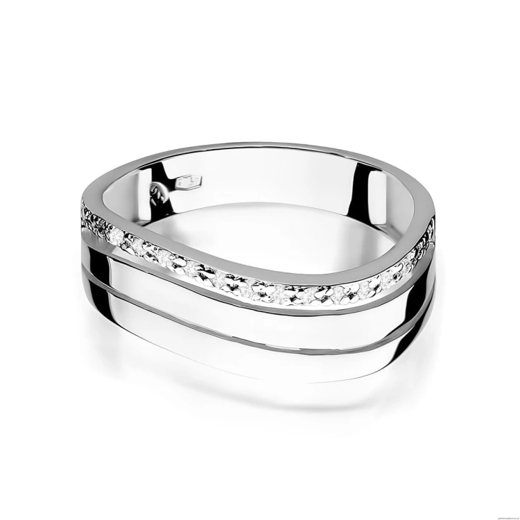 Pierścionek W0214 z diamentami Białe złoto 375