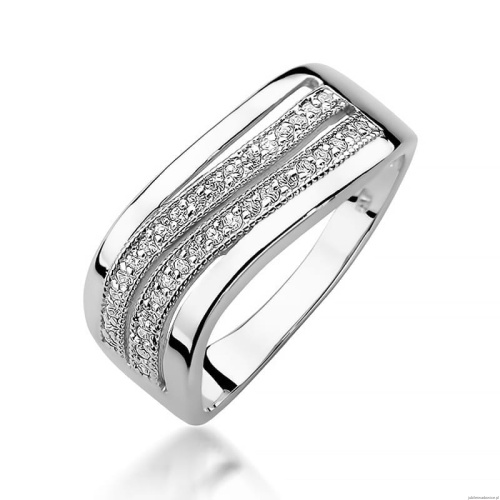 Pierścionek W0416 z diamentami białe złoto 375