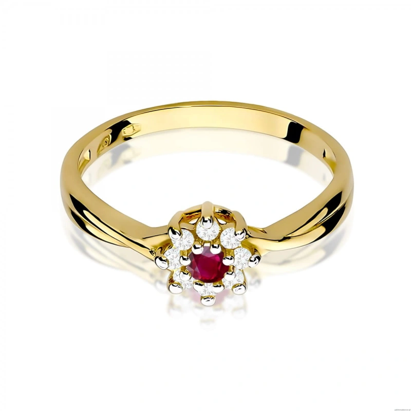 Pierścionek W0072 Rubin 0,15ct żółte złoto 375