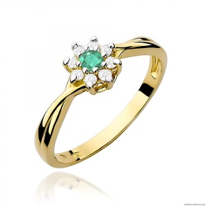 Pierścionek W0072 Szmaragd 0,15ct żółte złoto 375