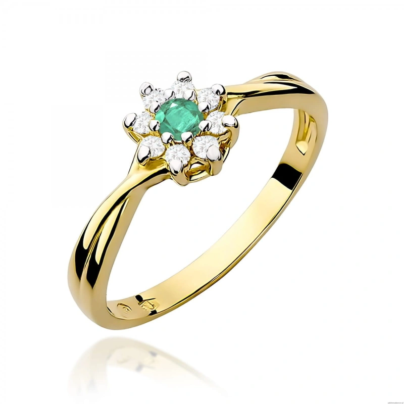 Pierścionek W0072 Szmaragd 0,15ct żółte złoto 375