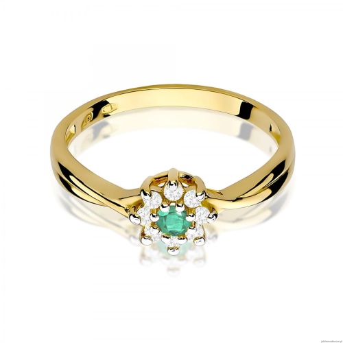 Pierścionek W0072 Szmaragd 0,15ct żółte złoto 375