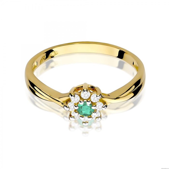 Pierścionek W0072 Szmaragd 0,15ct żółte złoto 375