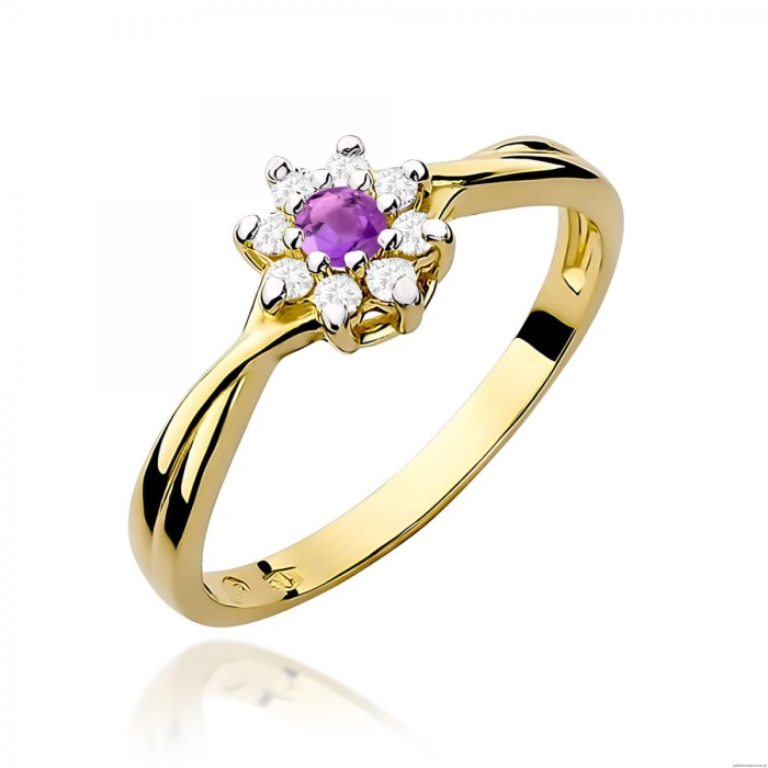 Pierścionek W0072 Ametyst 0,10ct żółte złoto 375