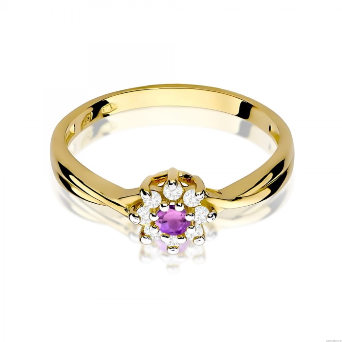 Pierścionek W0072 Ametyst 0,10ct żółte złoto 375