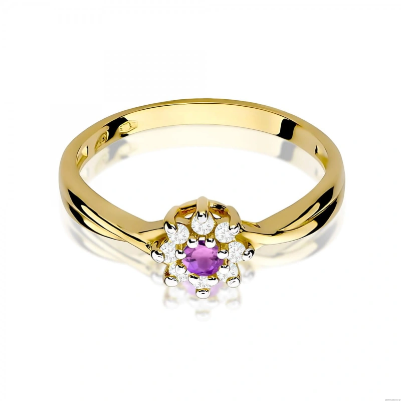 Pierścionek W0072 Ametyst 0,10ct żółte złoto 375