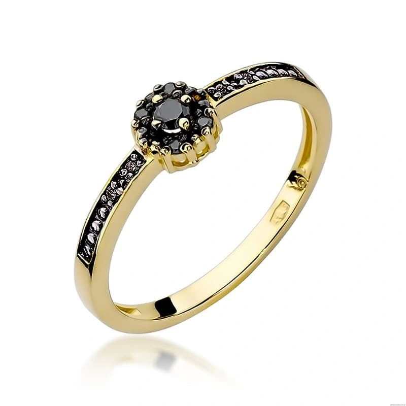 Pierścionek W0091 Czarny Diament 0,04ct żółte złoto 375