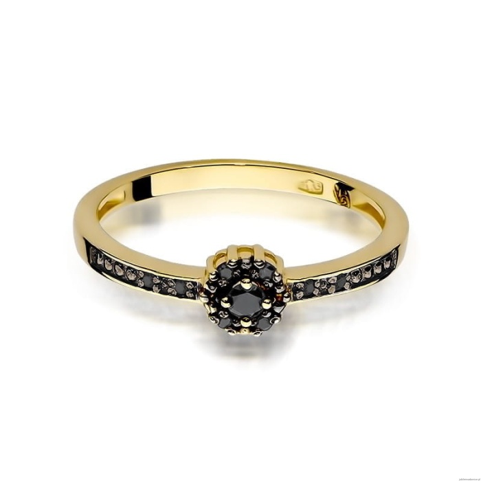 Pierścionek W0091 Czarny Diament 0,04ct żółte złoto 375