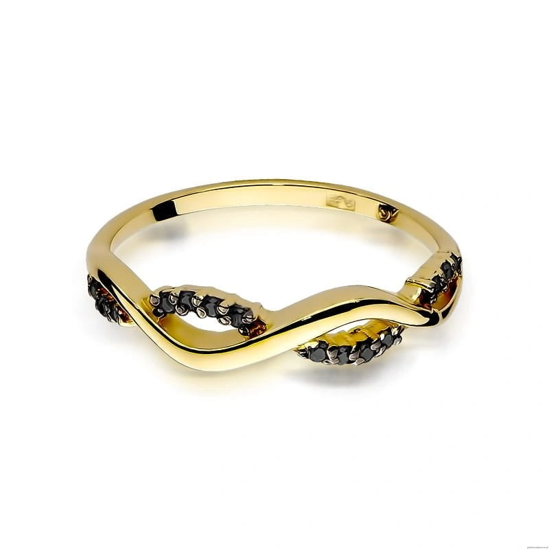 Pierścionek W0096 z czarnymi Diamentami żółte złoto 375