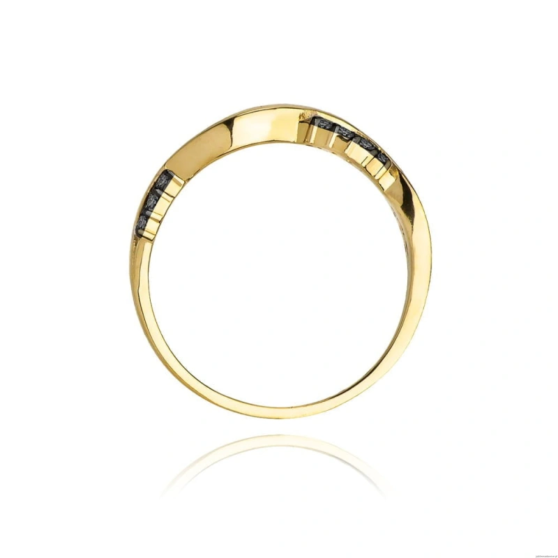 Pierścionek W0096 z czarnymi Diamentami żółte złoto 375