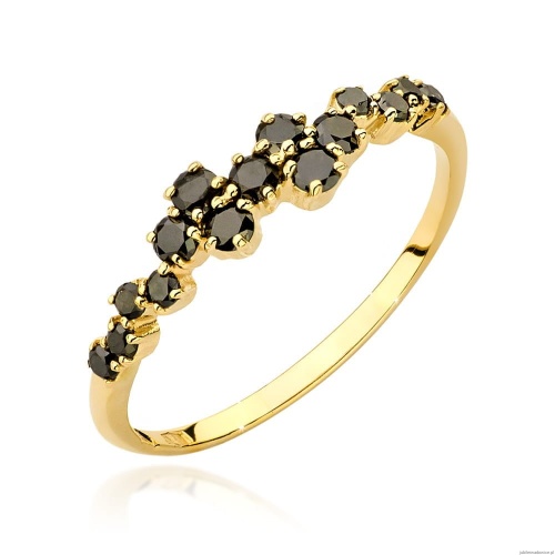 Pierścionek W0528 z czarnymi Diamentami żółte złoto 375