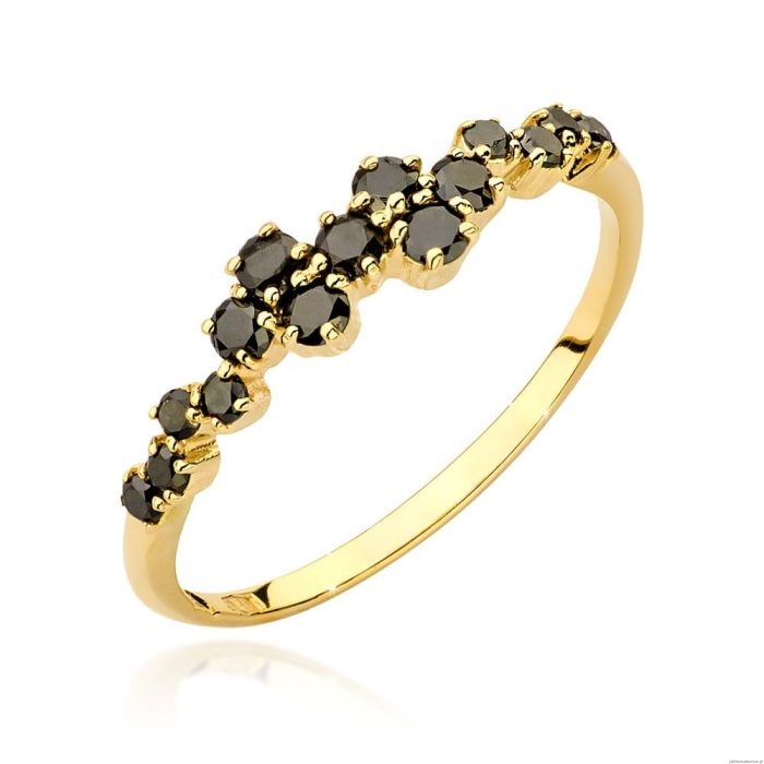 Pierścionek W0528 z czarnymi Diamentami żółte złoto 375