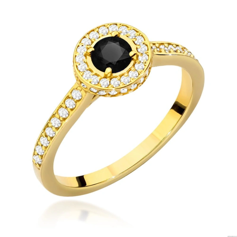 Pierścionek W0559 Czarny Diament 0,30ct żółte złoto 375