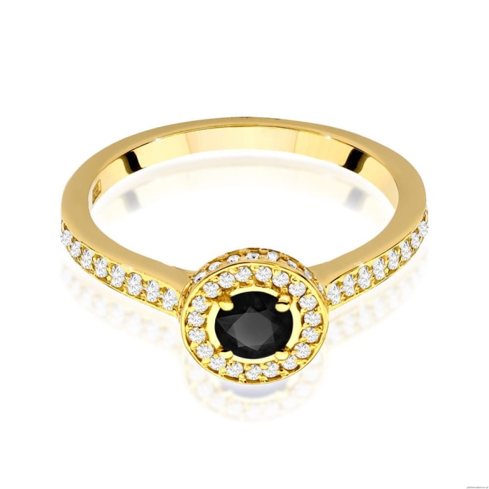 Pierścionek W0559 Czarny Diament 0,30ct żółte złoto 375