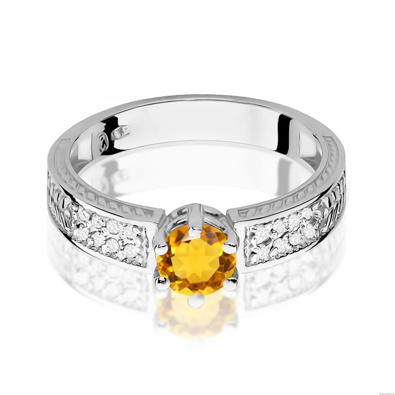 Pierścionek W0075 Cytryn 0,50ct białe złoto 375