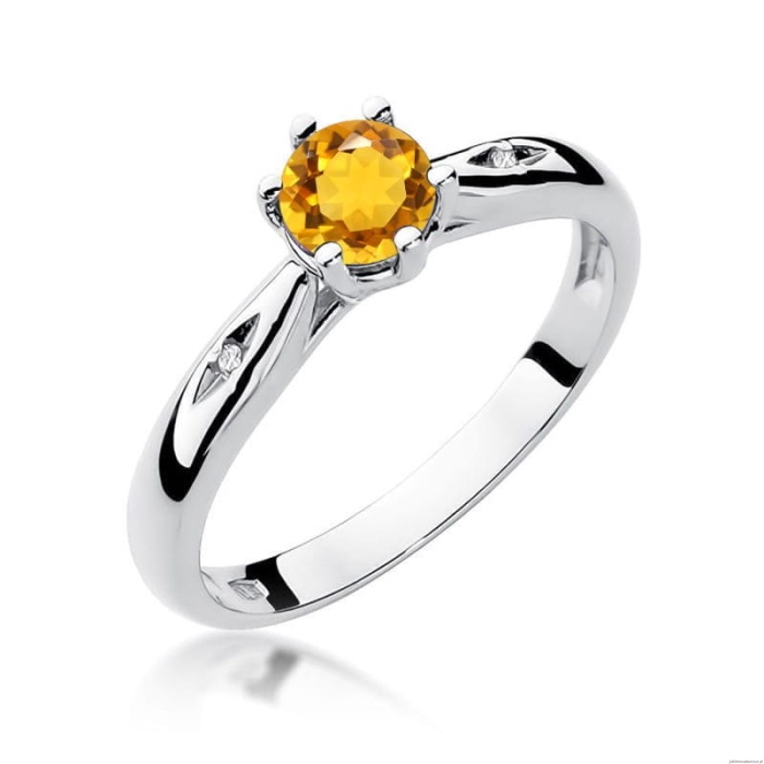 Pierścionek W0074 Cytryn 0,50ct białe złoto 375