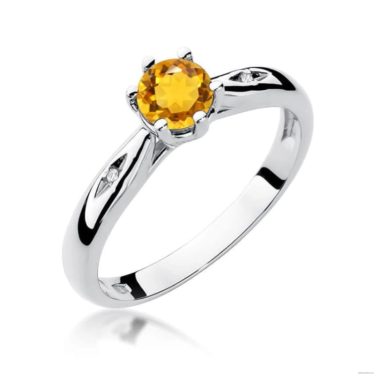 Pierścionek W0074 Cytryn 0,50ct białe złoto 375