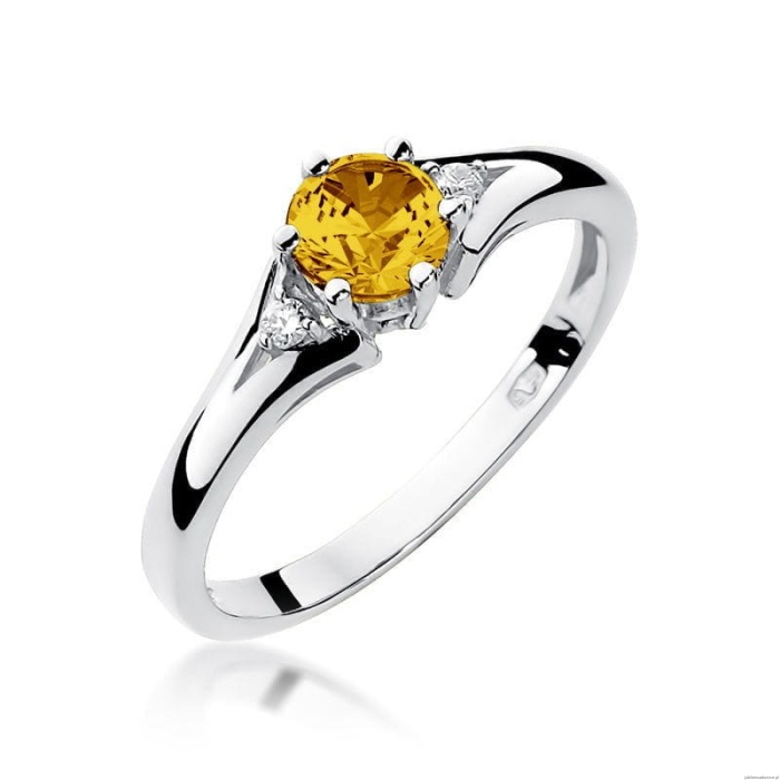 Pierścionek W0076 Cytryn 0,50ct białe złoto 375