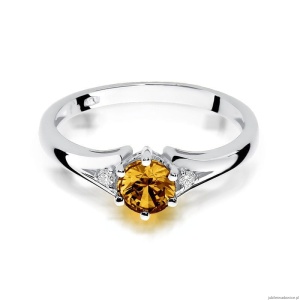 Pierścionek W0076 Cytryn 0,50ct białe złoto 375