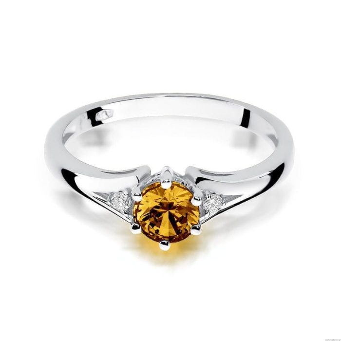 Pierścionek W0076 Cytryn 0,50ct białe złoto 375