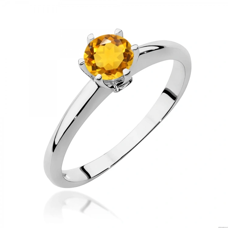 Pierścionek W0557 Cytryn 0,50ct białe złoto 375