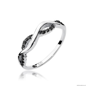 Pierścionek W0096 z czarnymi Diamentami białe złoto 375