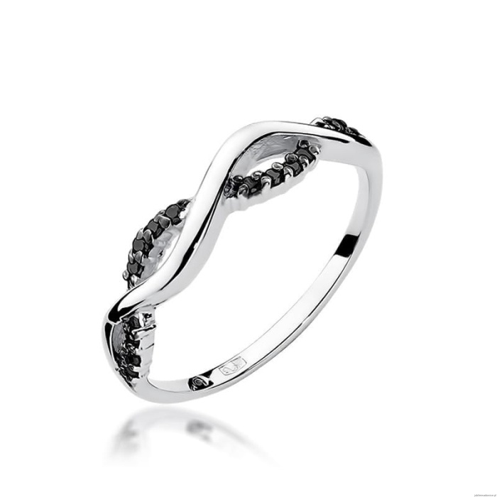 Pierścionek W0096 z czarnymi Diamentami białe złoto 375