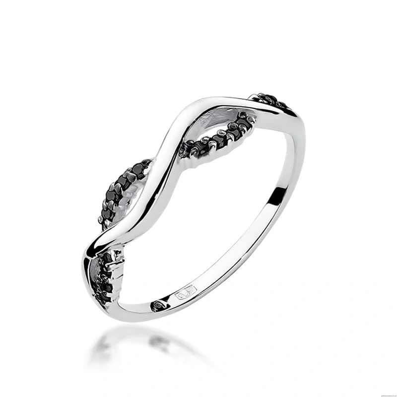 Pierścionek W0096 z czarnymi Diamentami białe złoto 375