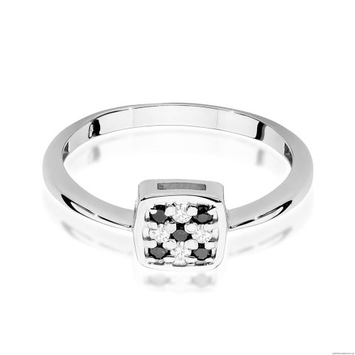 Pierścionek W0555 z czarnymi Diamentami białe złoto 375