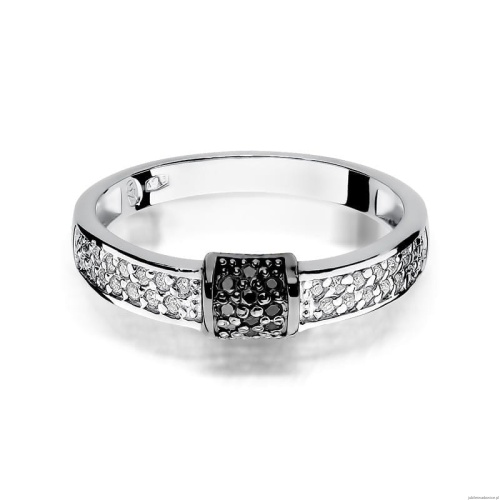 Pierścionek W0297 z czarnymi Diamentami białe złoto 375