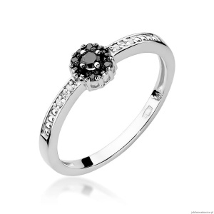 Pierścionek W0091 Czarny Diament 0,04ct białe złoto 375