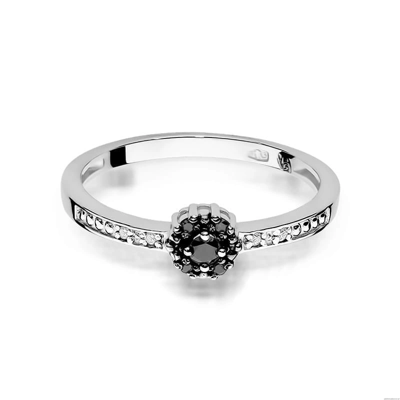 Pierścionek W0091 Czarny Diament 0,04ct białe złoto 375