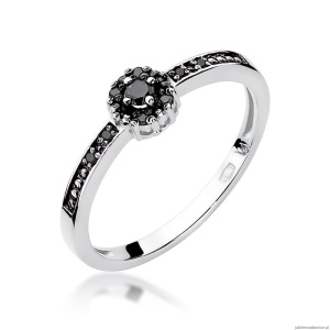 Pierścionek W0091 Czarny Diament 0,04ct białe złoto 375